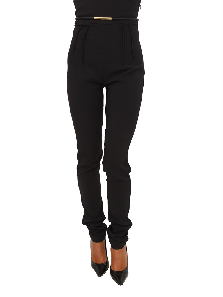 Pantaloni Elisabetta Franchi in crêpe nera con cintura