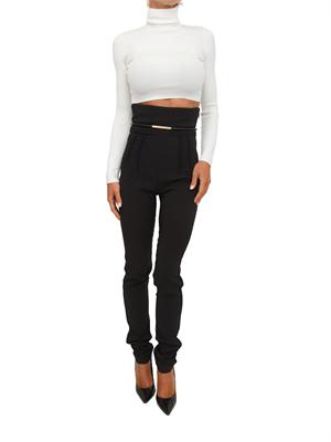 Pantaloni Elisabetta Franchi in crêpe nera con cintura in DONNA