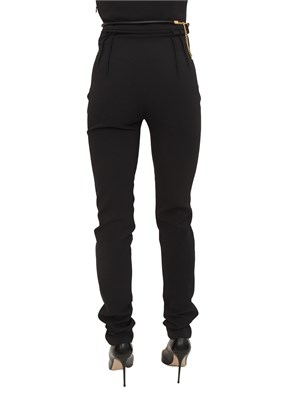 Pantaloni Elisabetta Franchi in crêpe nera con cintura in DONNA