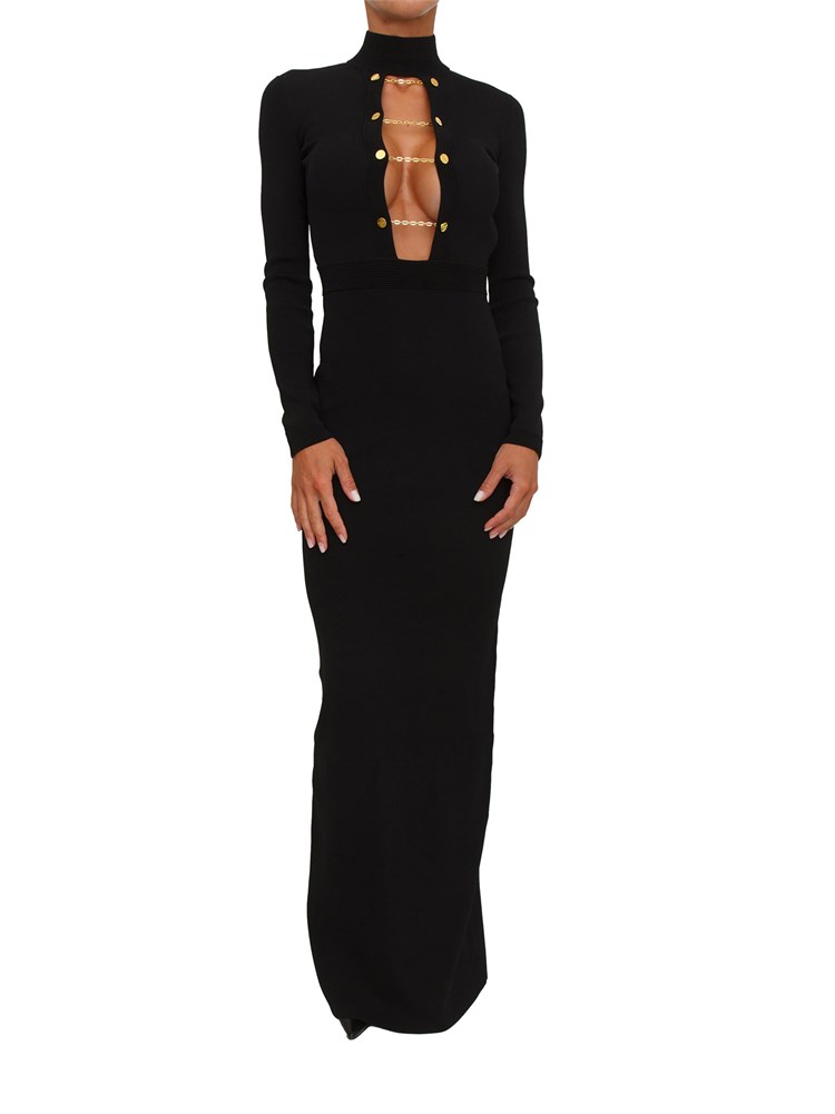 Abito lungo Elisabetta Franchi in maglia di viscosa nera con gemelli gioiello