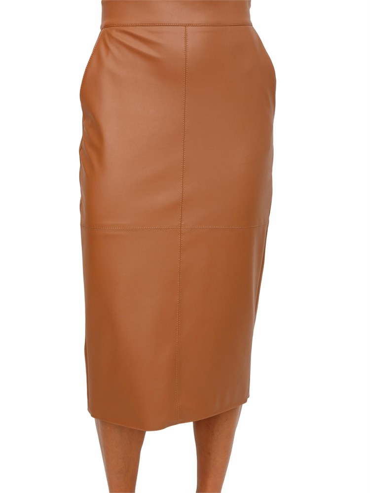 Gonna a tubino Elisabetta Franchi in ecopelle cuoio con ganci gioiello