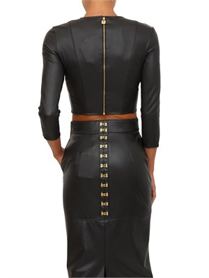 Top Elisabetta Franchi in ecopelle nera con collana e charm in DONNA