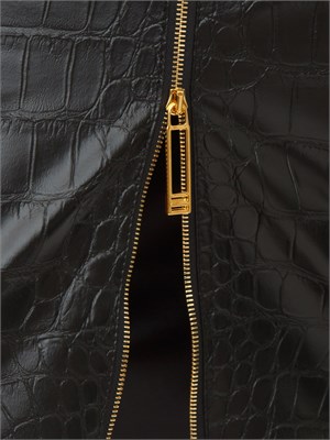 Gonna Elisabetta Franchi ecopelle nera con stampa cocco e zip oro in DONNA