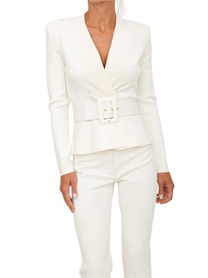 Giacca in maglia Elisabetta Franchi in punto stoffa bianco panna con cintura in DONNA