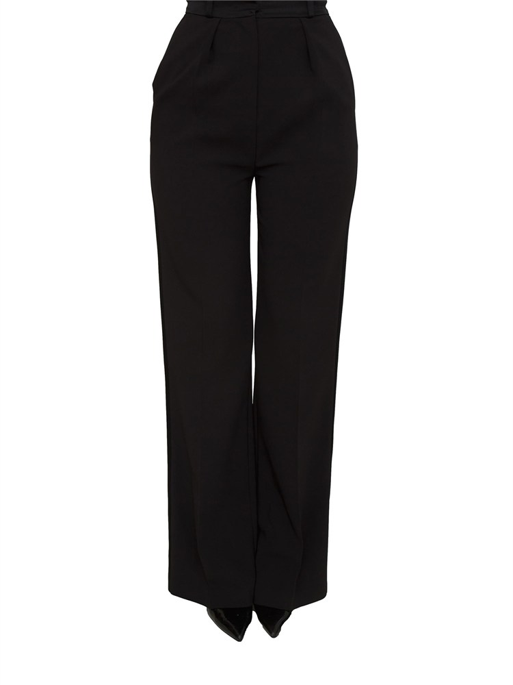 Pantaloni Elisabetta Franchi in crêpe nero con dettagli smoking