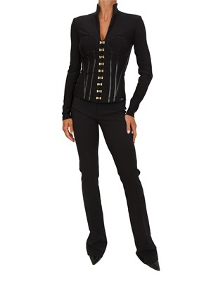 Giacca Elisabetta Franchi in neoprene nero con dettagli corsetto in DONNA