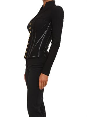 Giacca Elisabetta Franchi in neoprene nero con dettagli corsetto in DONNA