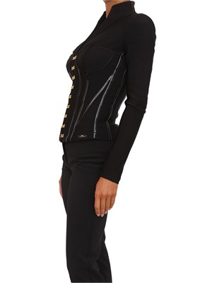 Giacca Elisabetta Franchi in neoprene nero con dettagli corsetto in DONNA