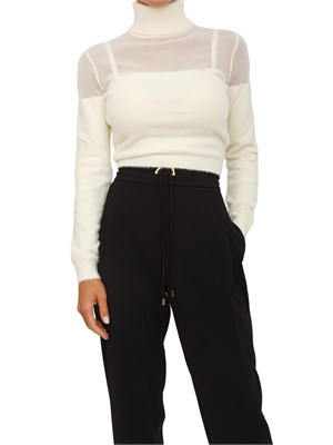 Dolcevita Elisabetta Franchi in maglia bianco panna con logo gioiello in DONNA