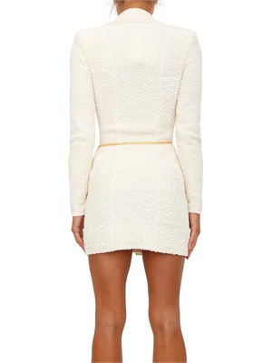 Abito Elisabetta Franchi in ciniglia bouclÉ avorio con cintura gioiello in DONNA