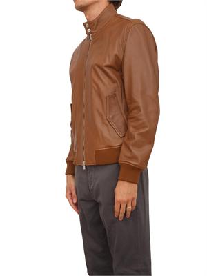 Giubbino uomo Boss in pelle marrone cognac in UOMO