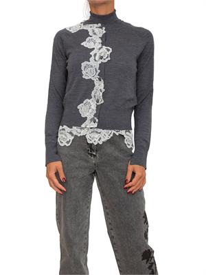 Twin-set Blugirl cardigan+lupetto in lana grigia con pizzo in DONNA