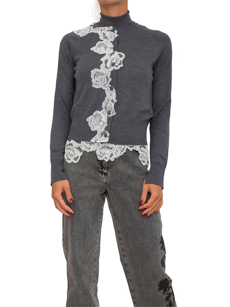 Twin-set Blugirl cardigan+lupetto in lana grigia con pizzo