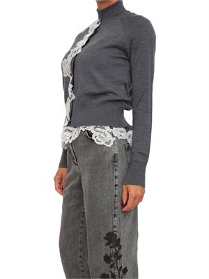 Twin-set Blugirl cardigan+lupetto in lana grigia con pizzo in DONNA