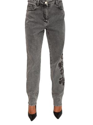 Jeans Blugirl in denim stretch grigio con ricamo floreale in DONNA