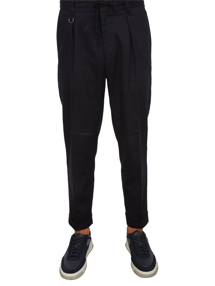 Pantalone chino Paolo Pecora in gabardina blu con coulisse