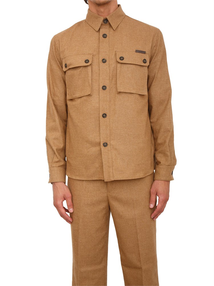 Camicia overshirt Paolo Pecora in lana cammello con tasconi