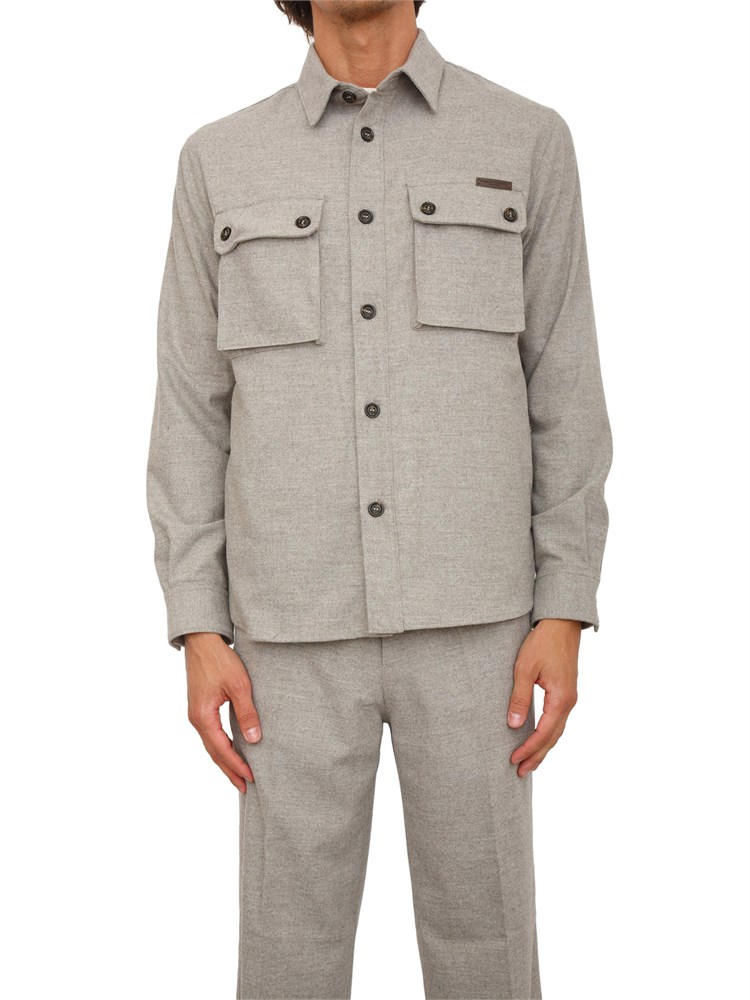 Camicia overshirt Paolo Pecora in lana grigio beige con tasconi