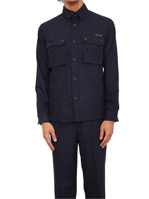 Camicia overshirt Paolo Pecora in lana blu con tasconi in UOMO