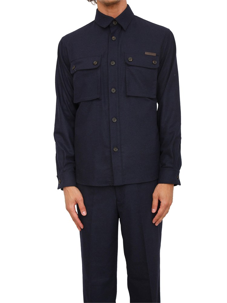 Camicia overshirt Paolo Pecora in lana blu con tasconi