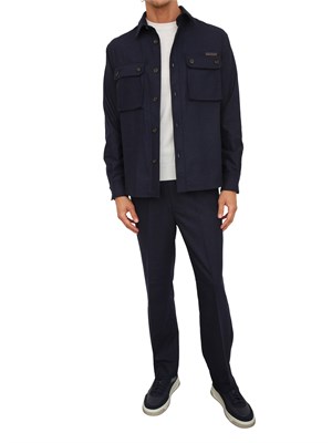 Camicia overshirt Paolo Pecora in lana blu con tasconi in UOMO