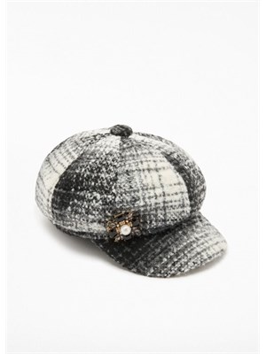 Cappello Liu Jo in tessuto check con spilla  strass e perla in DONNA