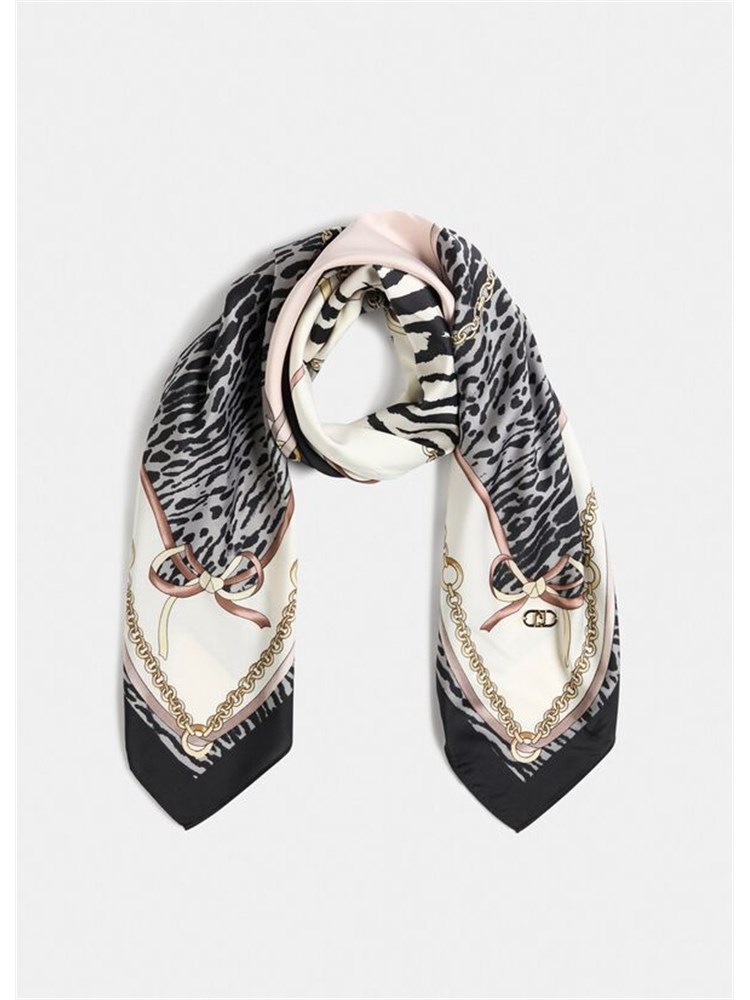 Foulard Liu Jo donna in tessuto nero stampa animalier
