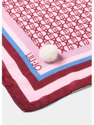 Foulard Liu Jo bordeaux con stampa logo patchwork e pompon in DONNA