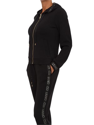 Felpa Liu Jo donna in cotone nero con bordo strass logo in DONNA