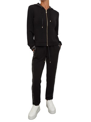 Pantalone tuta Liu Jo donna in cotone nero con banda strass logo in DONNA