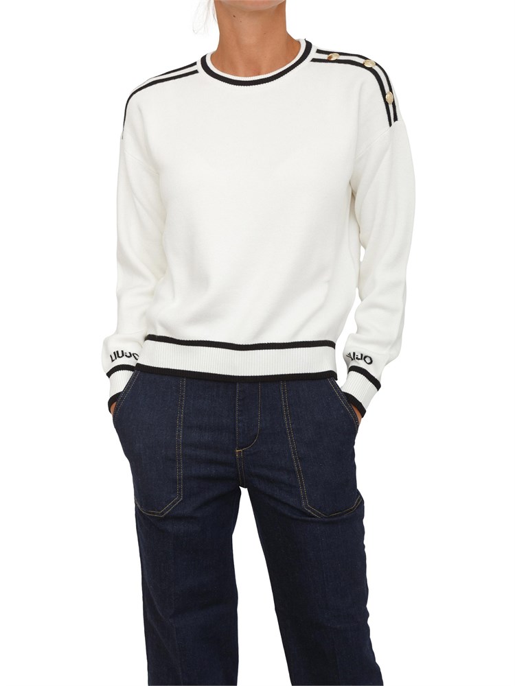 Maglia Liu Jo donna in misto seta bianca con dettagli a contrasto