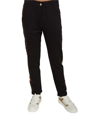 Pantaloni tuta donna Liu Jo in viscosa nera con banda animalier in DONNA