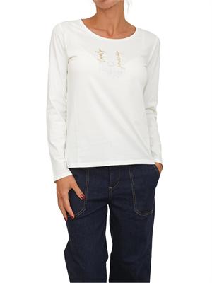 T-shirt Liu Jo donna in cotone stretch avorio con logo strass in DONNA