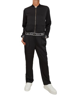 Felpa bomber Liu Jo donna in raso nero con logo in DONNA