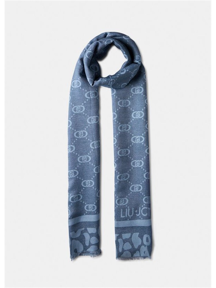Stola Liu Jo in viscosa e lurex azzurra logo monogram