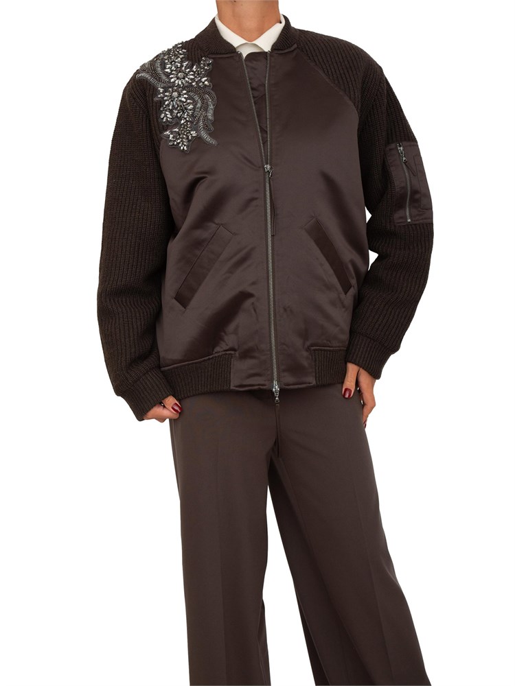 Bomber Blugirl in maglia e duchesse marrone con cristalli