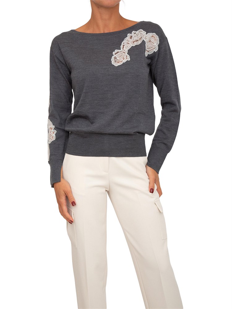Maglia Blugirl in lana e pizzo grigio