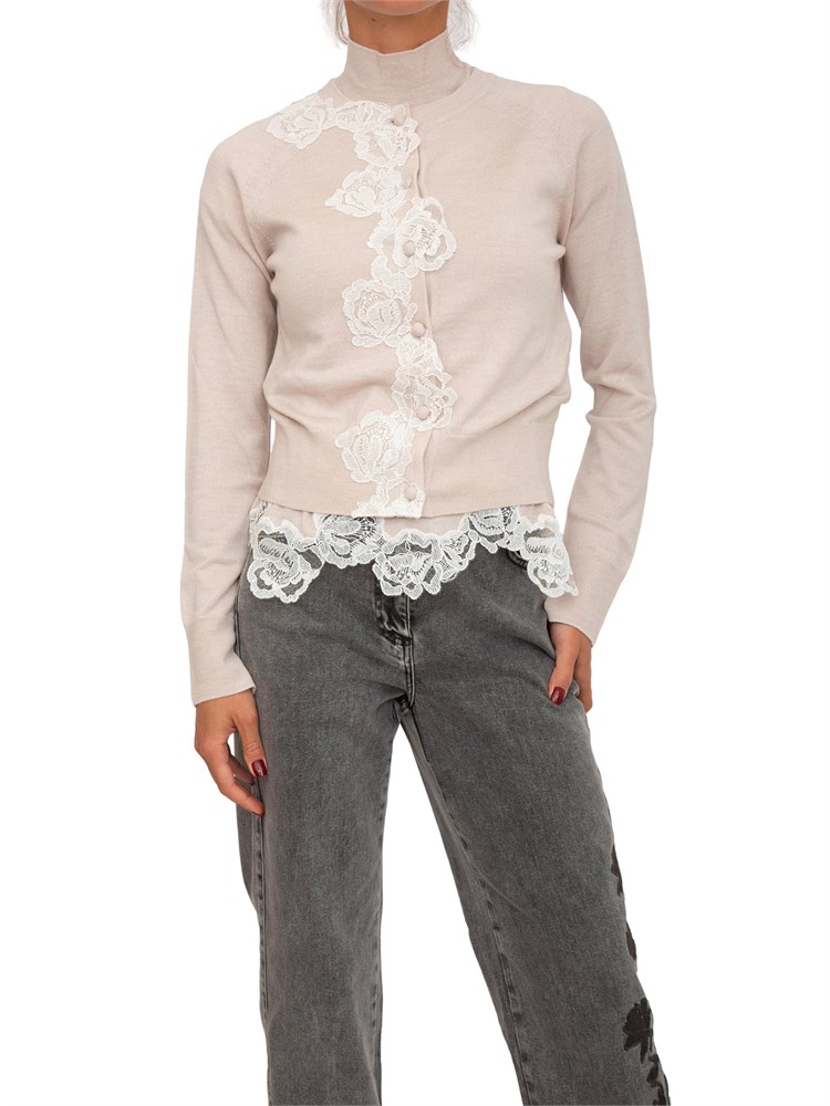 Twin-set Blugirl cardigan+lupetto in lana cipria con pizzo