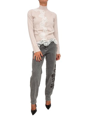 Twin-set Blugirl cardigan+lupetto in lana cipria con pizzo in DONNA