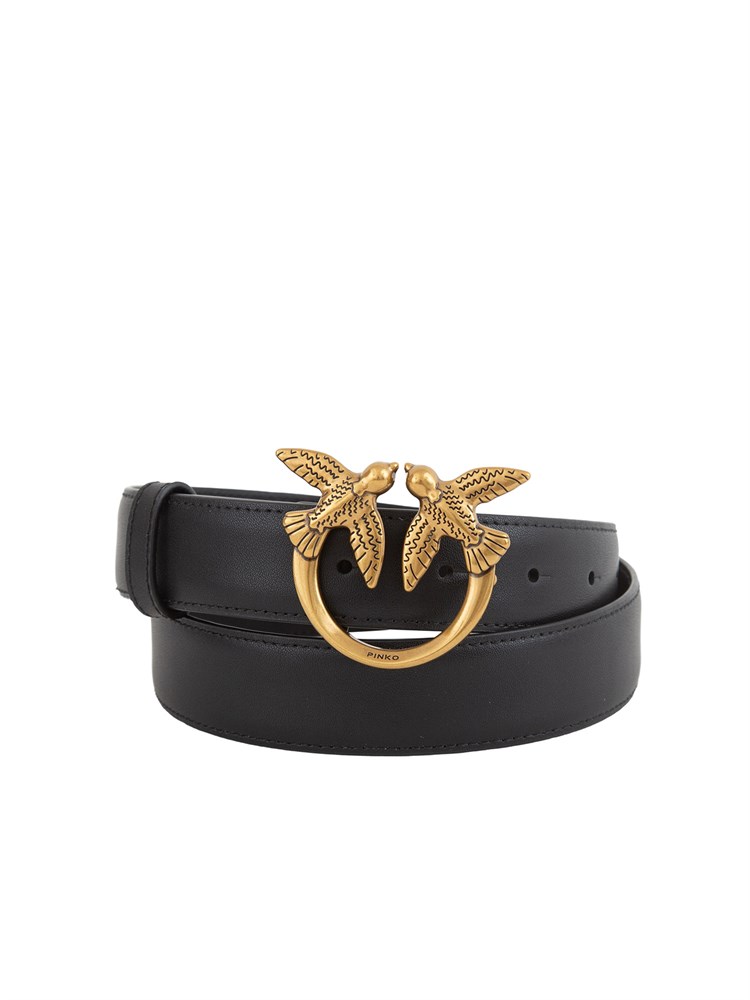 Cintura nero Pinko Love Birds in pelle 3cm logo oro