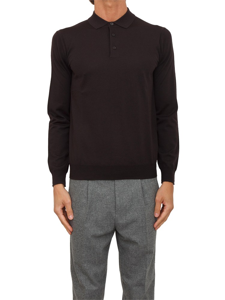 Maglia polo Paolo Pecora in lana merino marrone