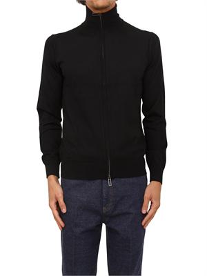 Cardigan Paolo Pecora in lana nera con zip in UOMO