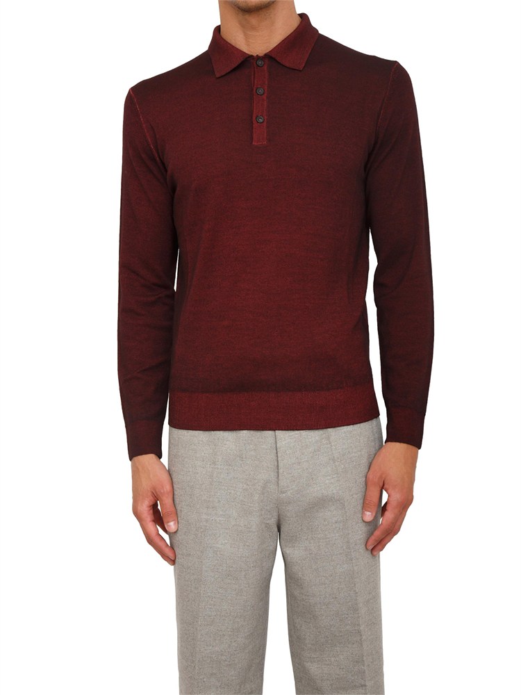 Polo maglia manica lunga Aiace Galassi in pura lana bordeaux