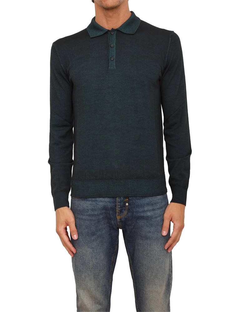Polo maglia manica lunga Aiace Galassi in pura lana verde