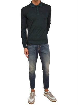 Polo maglia manica lunga Aiace Galassi in pura lana verde in UOMO