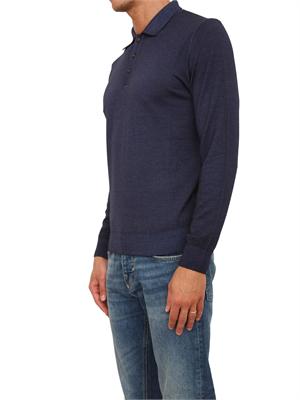 Polo maglia manica lunga Aiace Galassi in pura lana blu in UOMO