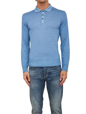 Polo maglia manica lunga Aiace Galassi in pura lana azzurra in UOMO