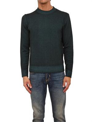 Maglia girocollo Aiace Galassi in pura lana verde con fondi a costine delavÉ in UOMO