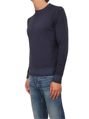 Maglia girocollo Aiace Galassi in pura lana blu con fondi a costine delavÉ in UOMO