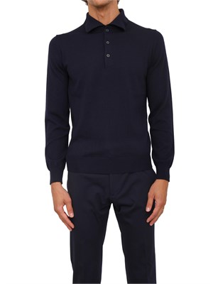 Polo maglia Aiace Galassi in lana fine blu con chiusura tre bottoni in UOMO